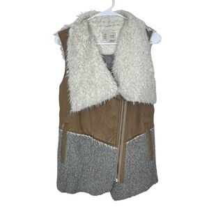 Faux Fur Suede Sherpa Vest XS Grunge Y2K Boho Cottagecore Western Cowgirl Rustic